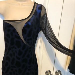 Velvet Leopard Lace 1 Sleeve cocktail Dress